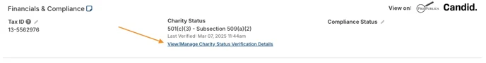 view/manage charity status verification details