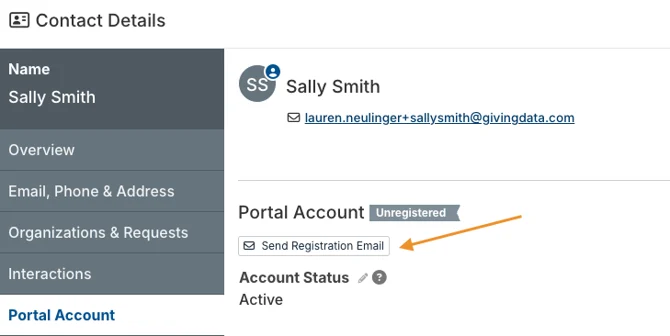 send registration email button