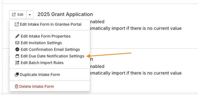 edit due date notification settings option