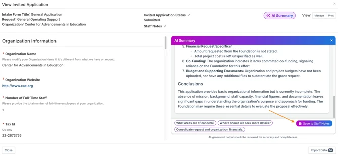save to staff notes button