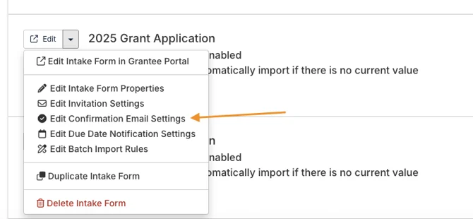 confirmation email settings option