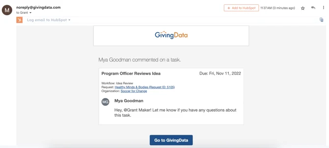 workflow task comment email