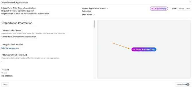 start summarizing button