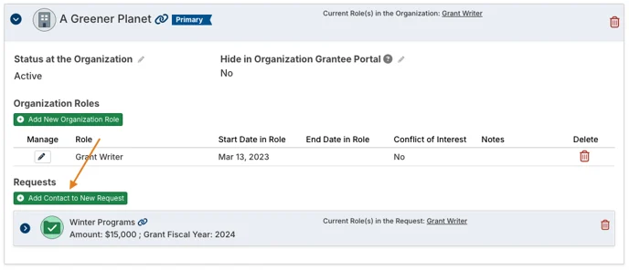 add contact to new request button