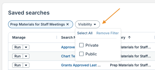 visibility dropdown