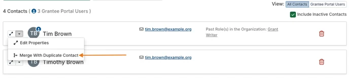 merge with duplicate contact option