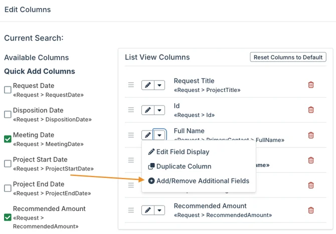 add/remove additional fields option