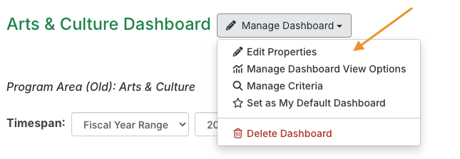 manage dashboard dropdown