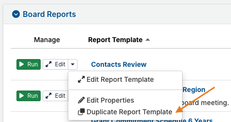 duplicate report template option