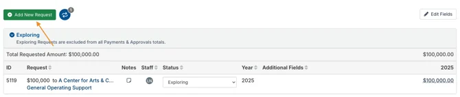 add new request button