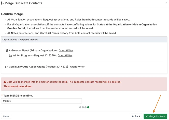 merge contacts button