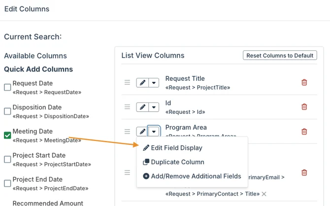 edit field display option