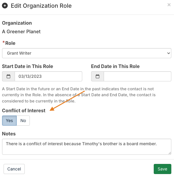 conflict of interest field