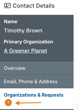organizations and requests tab