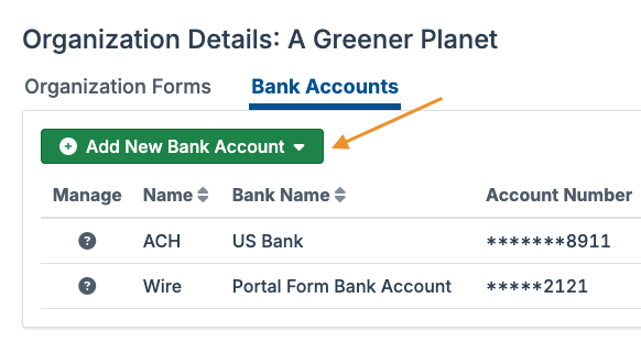 add new bank account button