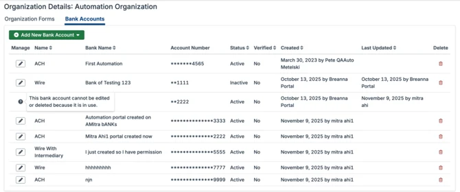 grantee portal bank accounts