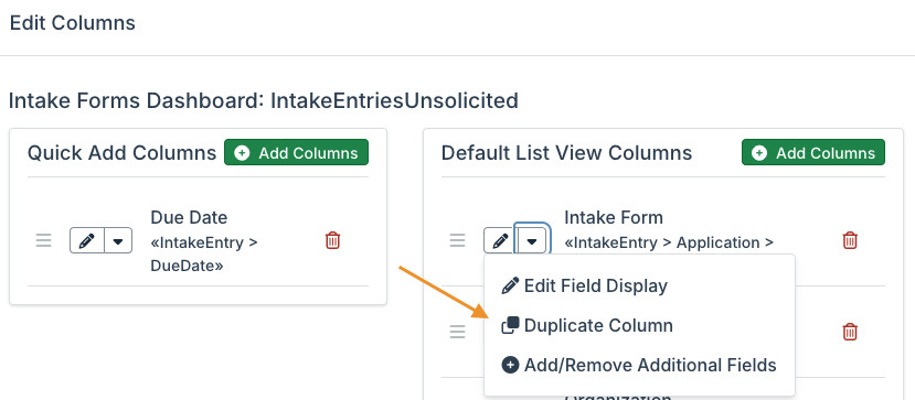 duplicate column option