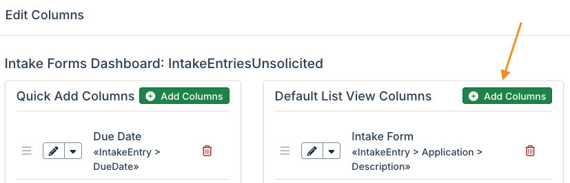 add columns button