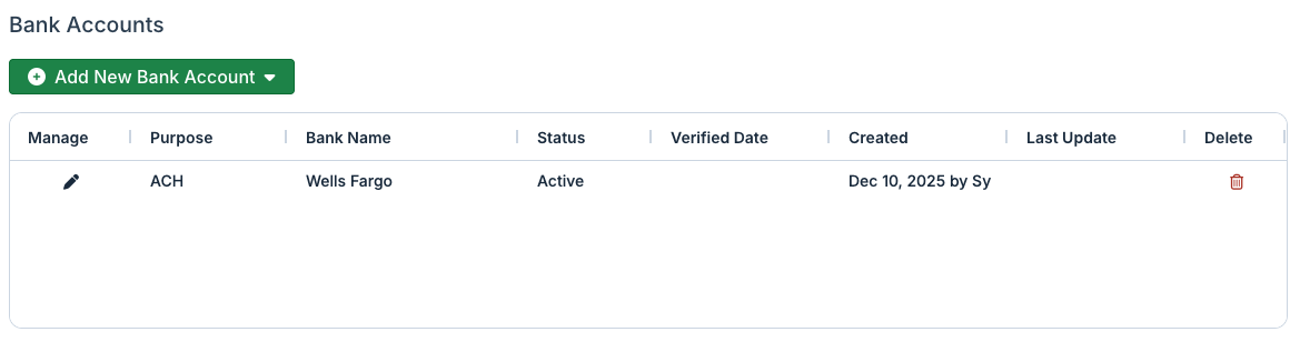 bank accounts tab