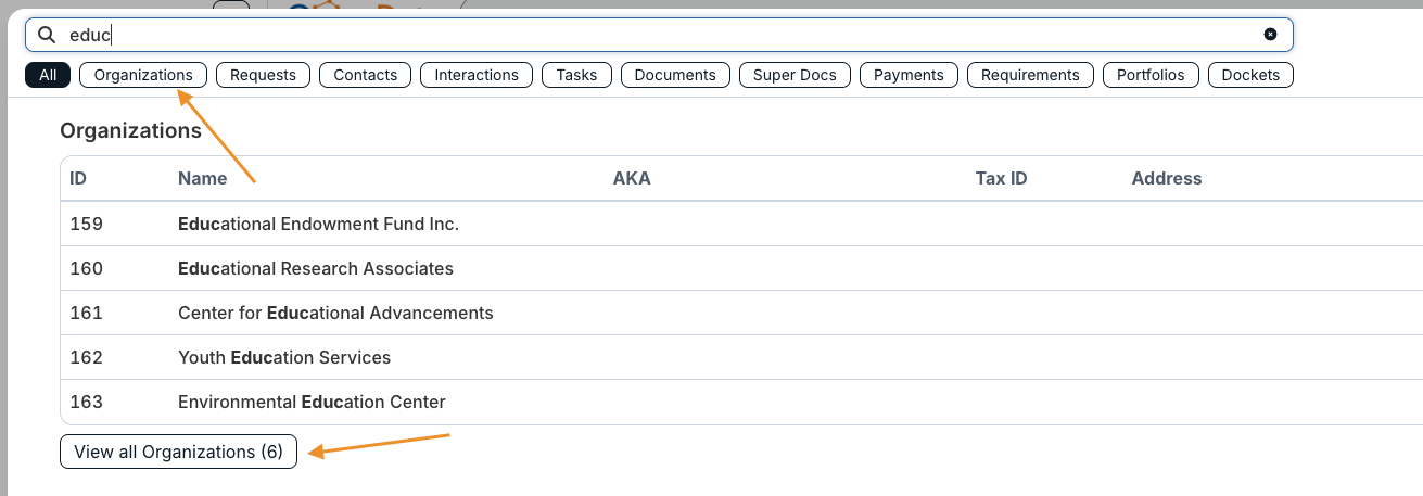 view all and category buttons