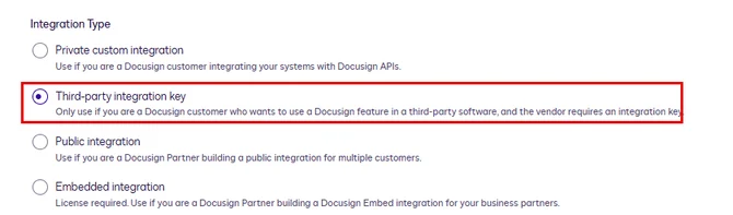 third party integration key option