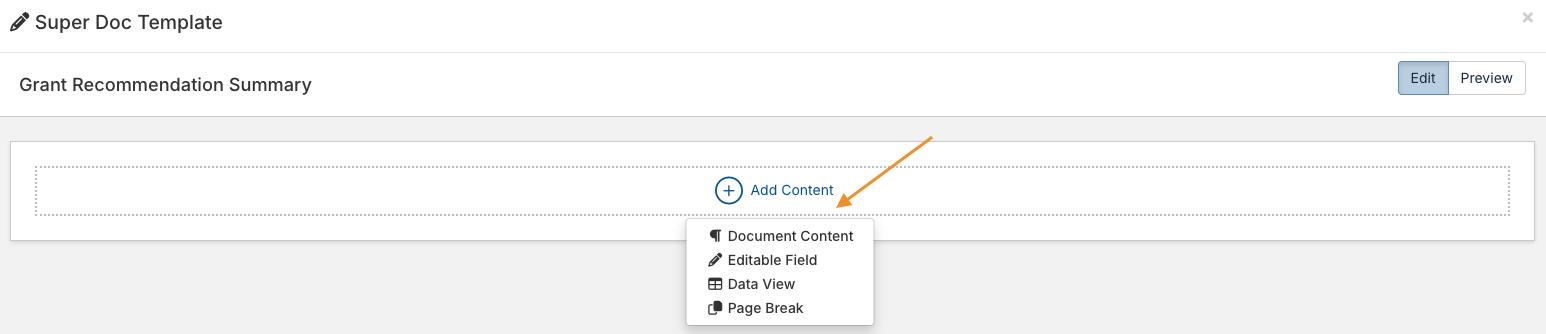 add content dropdown