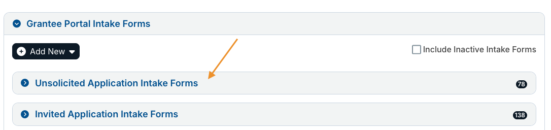 unsolicited application intake forms dropdown