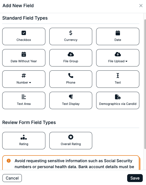 add new field modal