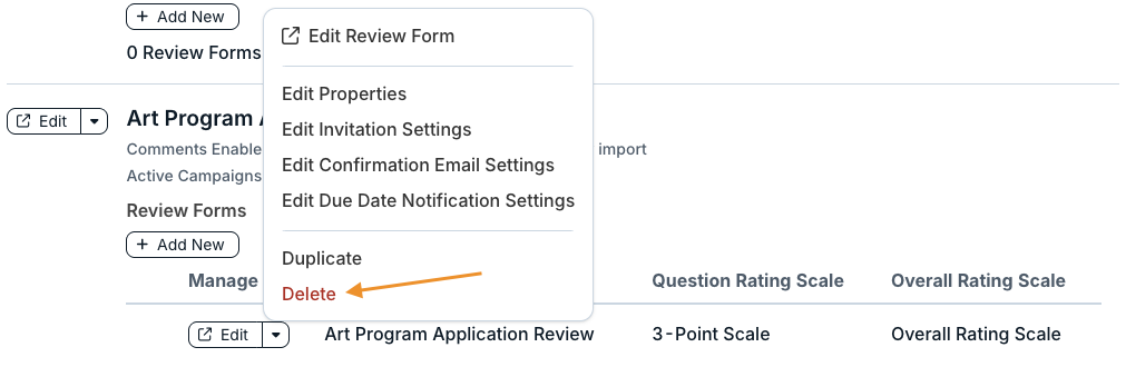 delete option