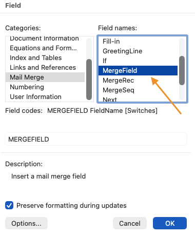 mergefield option