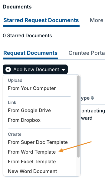 from word template option