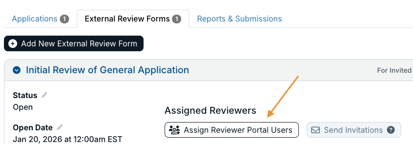 assign reviewer portal users button