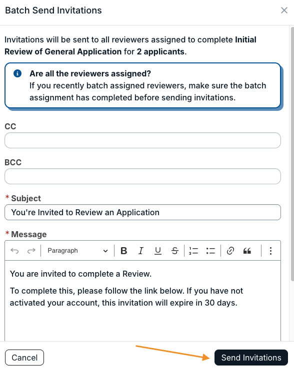 send invitations button