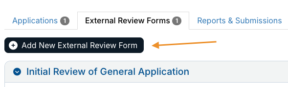 add new external review form button