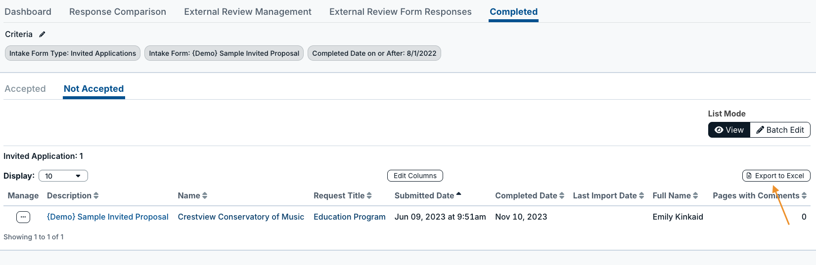 export to excel button