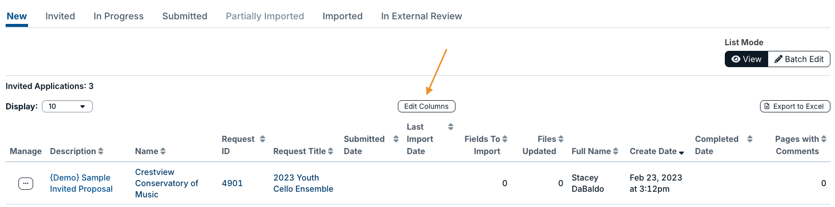 edit columns button