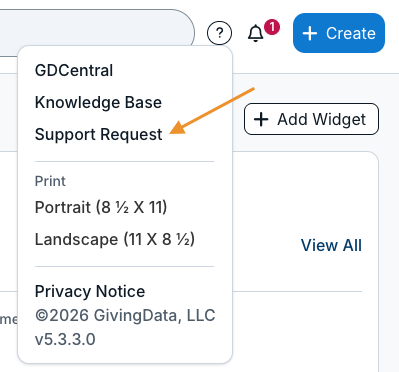 Support Request option