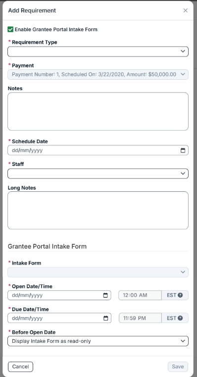 add requirement modal