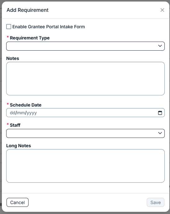 add requirement modal
