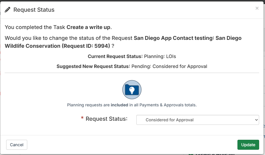 request status modal