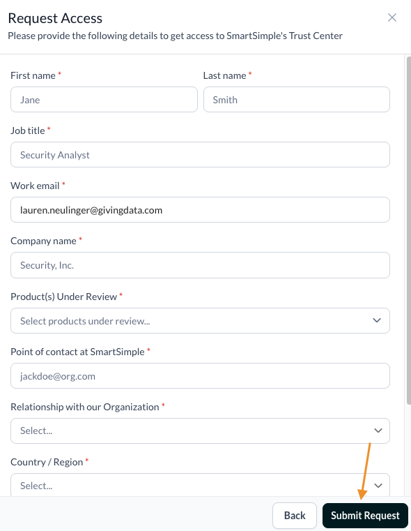 submit request button
