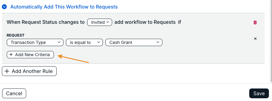 add new criteria button