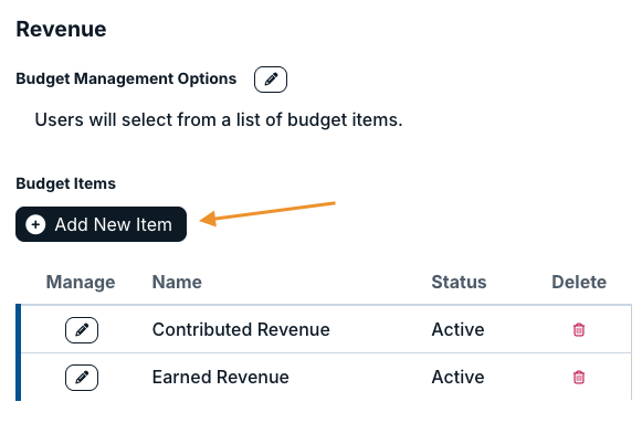 add new item button