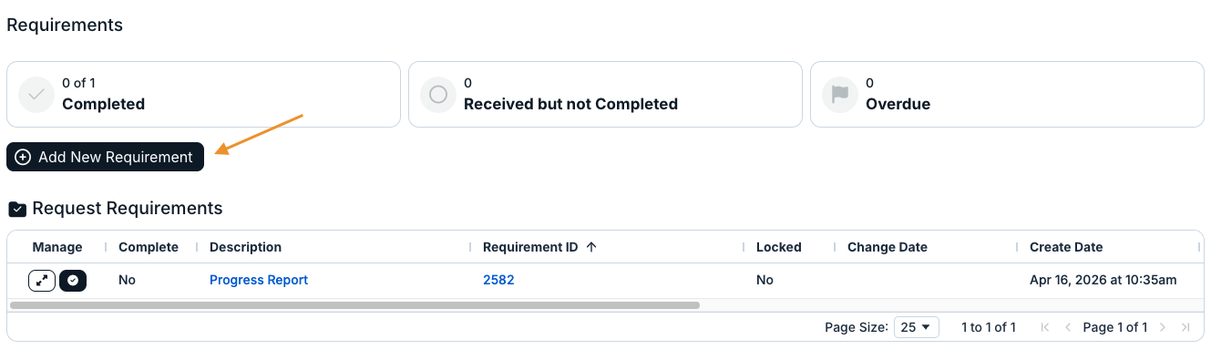 add new requirement button