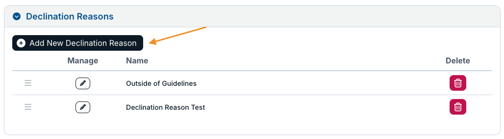 add new declination reason button