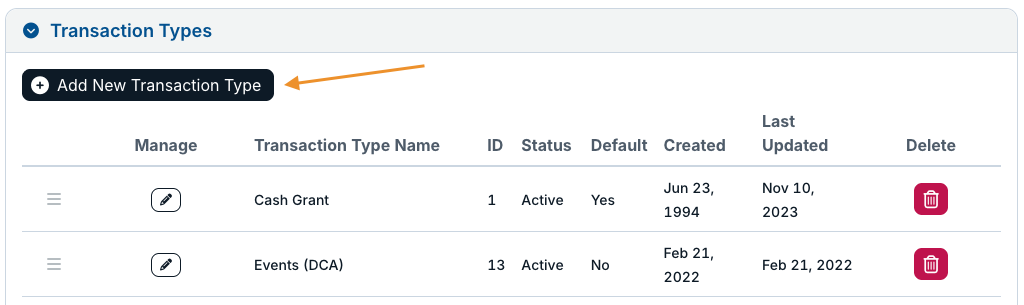 add new transaction type button