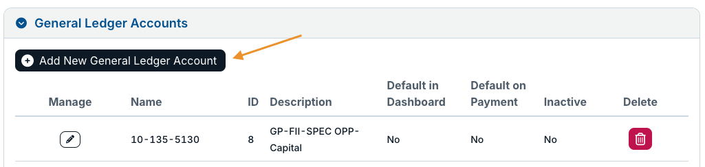 add new general ledger account button