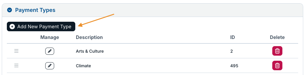 add new payment type button