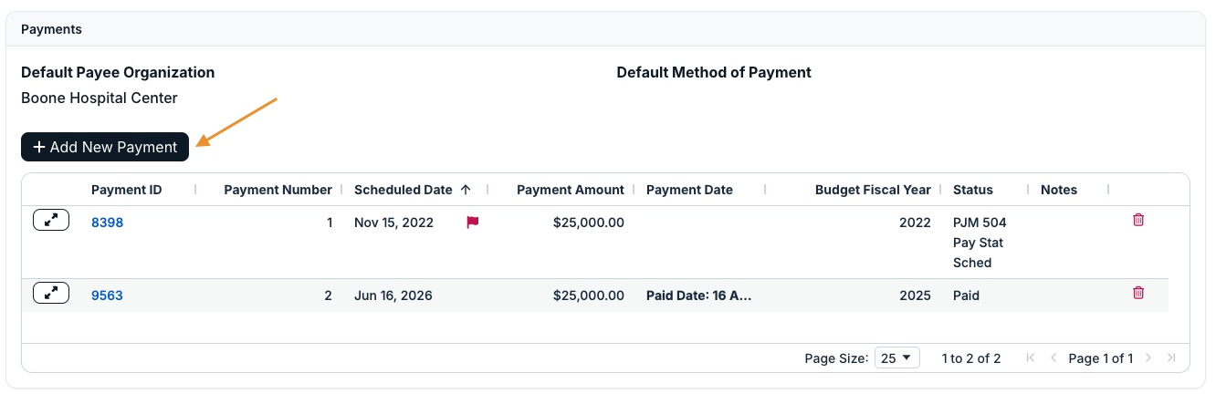 add new payment button