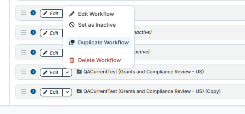 duplicate workflow option